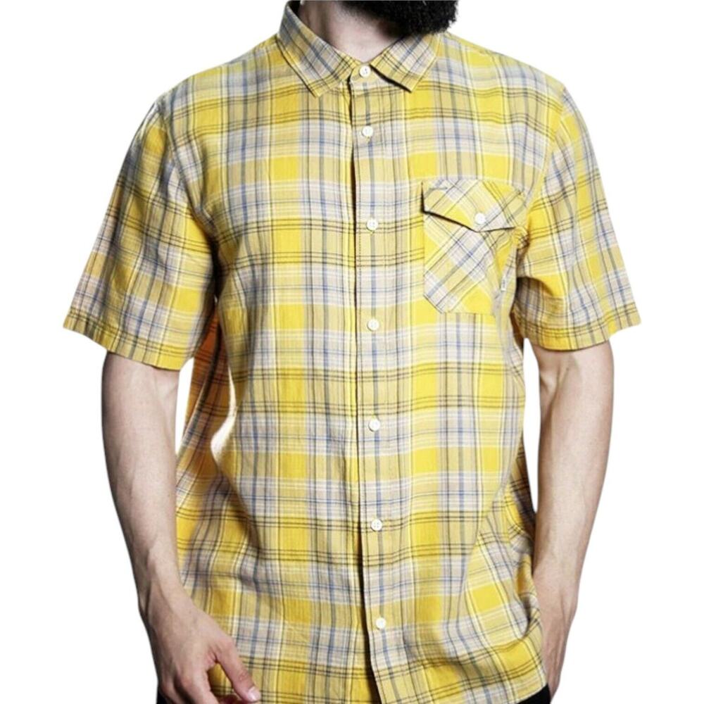 Vans Mens Size S Short Sleeve Plaid Button Front Shirt Cornstalk Wembell Yellow